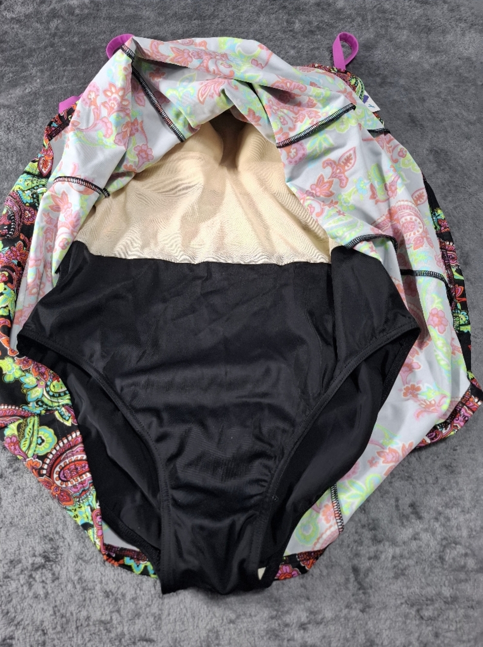 Fit 4U Pink Empire Banded Multicolor Paisley  One Piece Swimsuit Dress Sz 14 NWT - Picture 9 of 9
